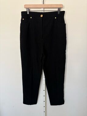 Rena Lange Black High Waist Tapered Trousers Gold Button Detail M L